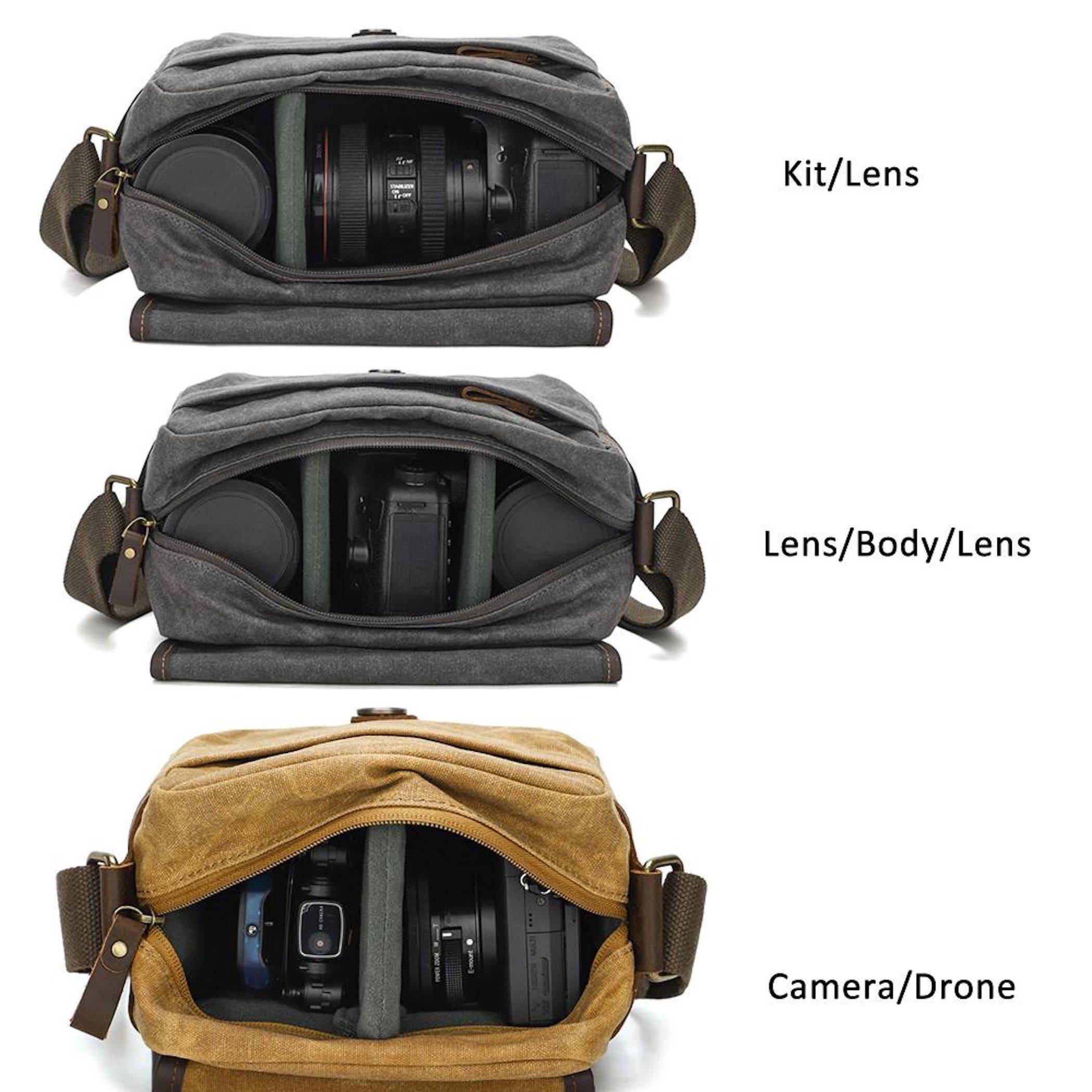 Canvas Kamera Tasche Messenger mit Trennfächern Größe L Gelb-4