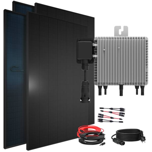 1840W Balkonkraftwerk BIFAZIAL FULLBLACK komplett Steckdose DEYE 800W Wechselrichter, Solaranlage 4x460W Glas-Glas