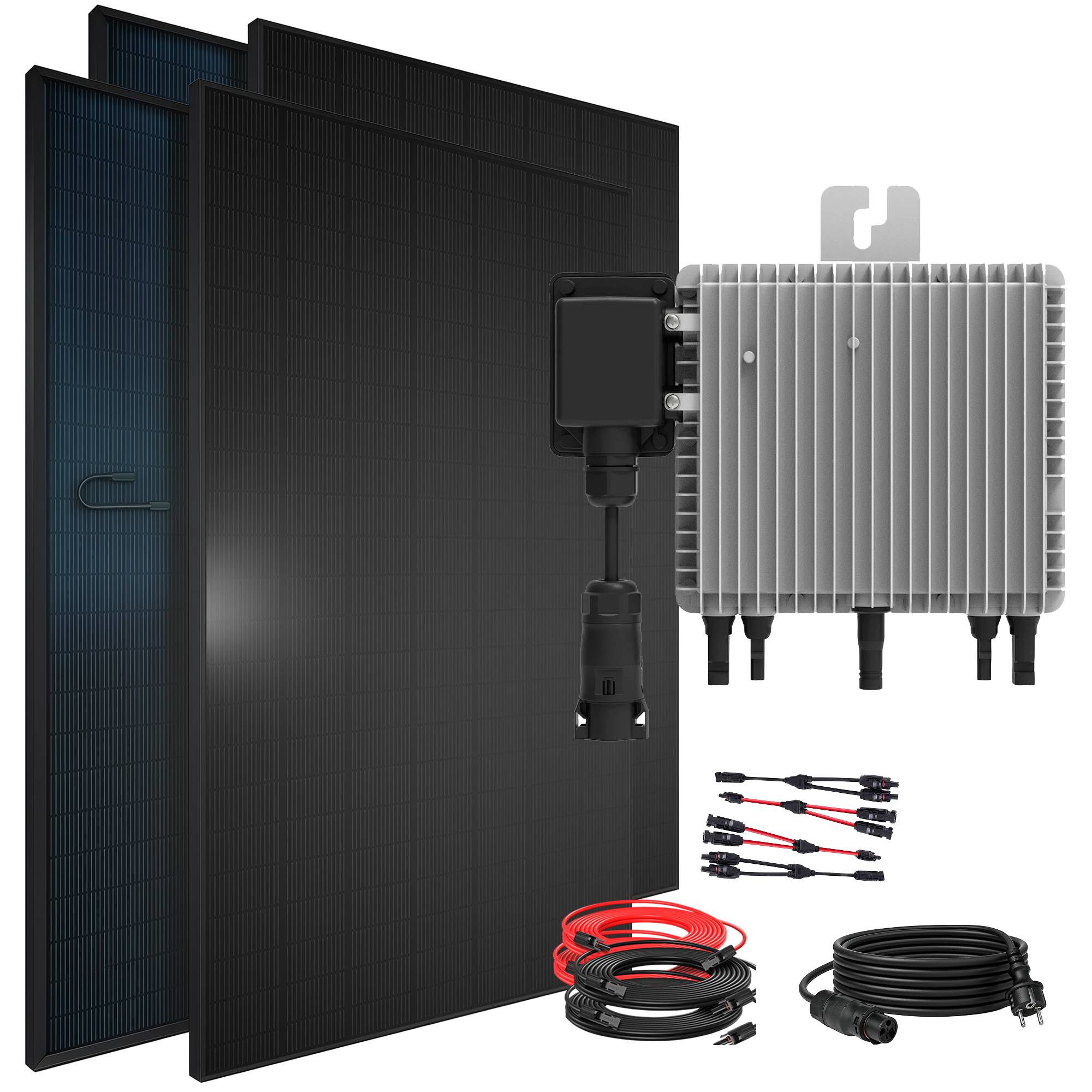 1840W Balkonkraftwerk BIFAZIAL FULLBLACK komplett Steckdose DEYE 800W Wechselrichter, Solaranlage 4x460W Glas-Glas-0