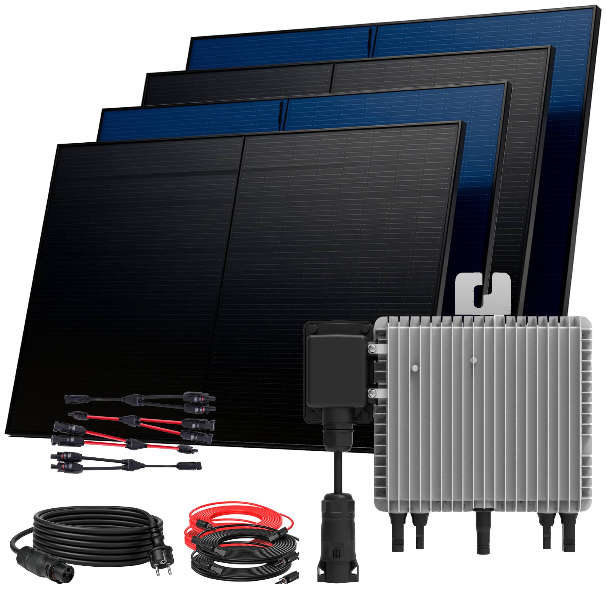 2000W Balkonkraftwerk BIFAZIAL FULLBLACK komplett Steckdose DEYE 800W Wechselrichter, Solaranlage 4x500W Glas-Glas-0
