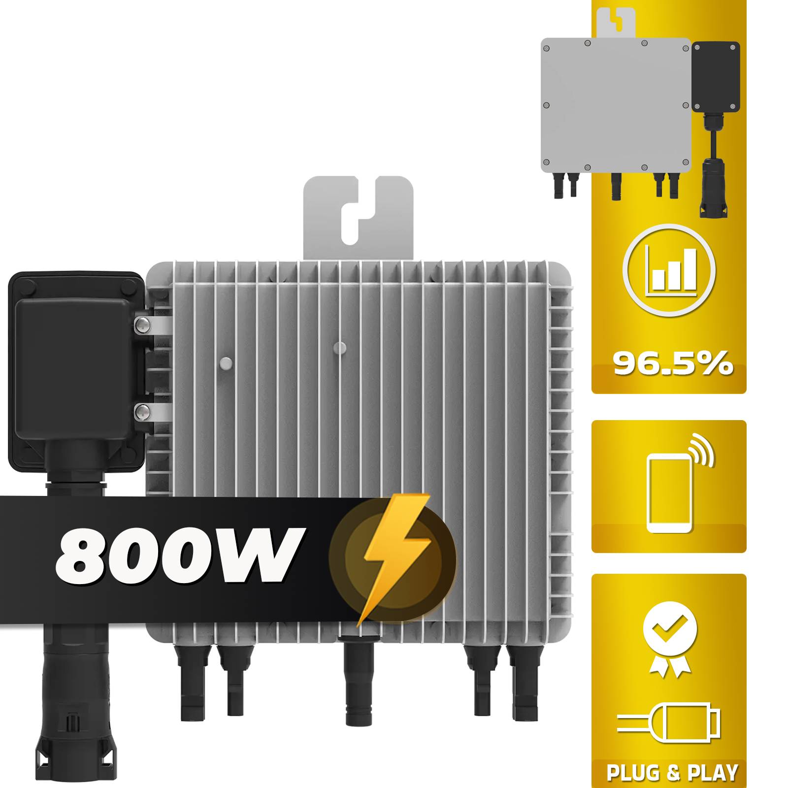1000W Balkonkraftwerk BIFAZIAL FULLBLACK komplett Steckdose DEYE 800W Wechselrichter, Solaranlage 2x500W Glas-Glas-2
