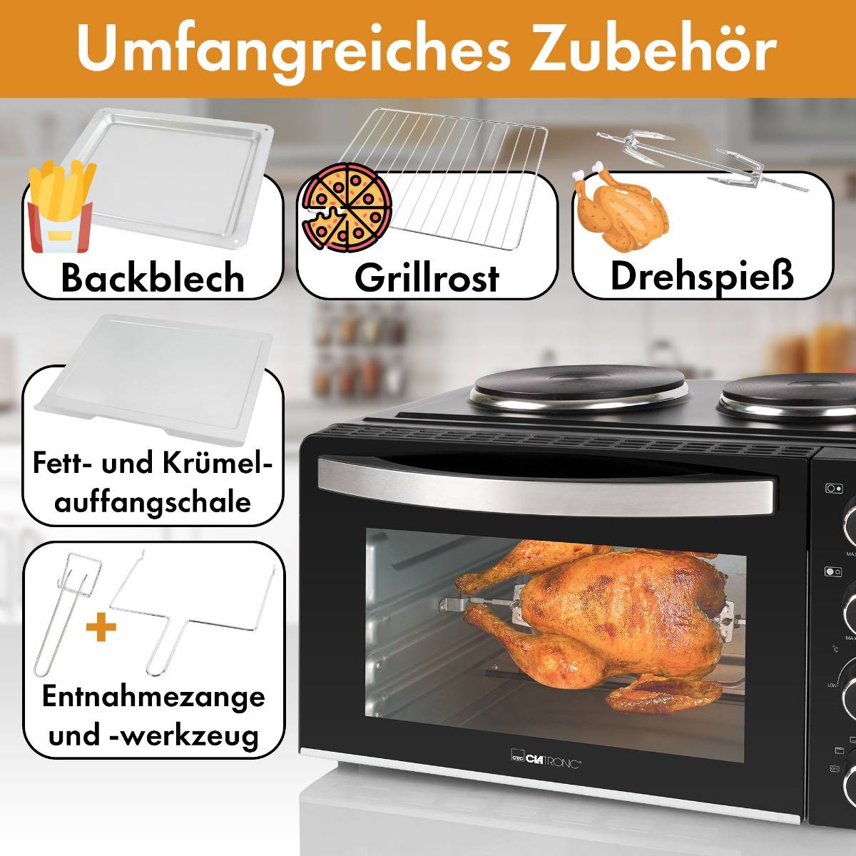 CLATRONIC Kleinküche KK 3786, mit 2 Kochplatten, schwarz (95273860)-1