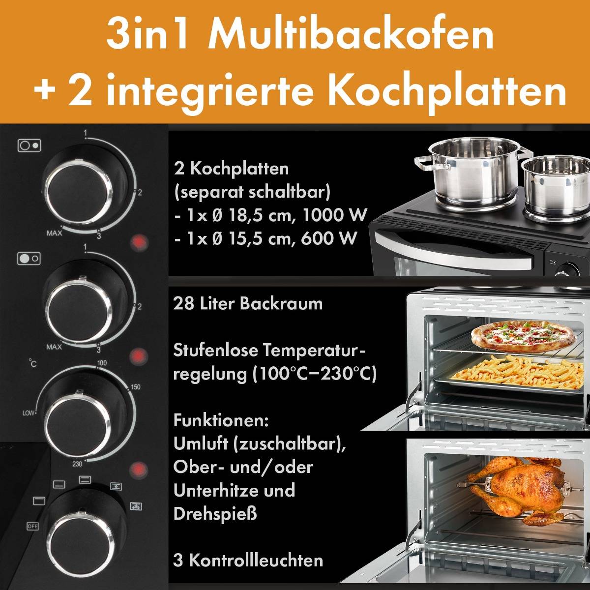 CLATRONIC Kleinküche KK 3786, mit 2 Kochplatten, schwarz (95273860)-2