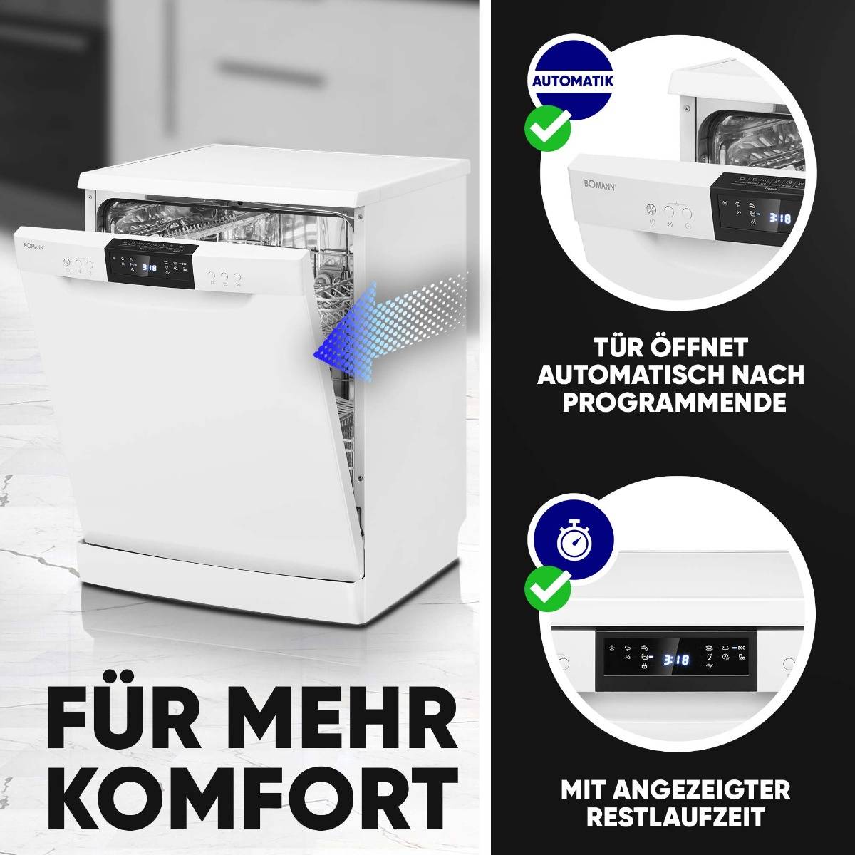 Bomann GSP 7419, Freistehend, Standardgröße (60 cm), Weiß, Tasten, Berührung, LED, Korb & Schublade-4