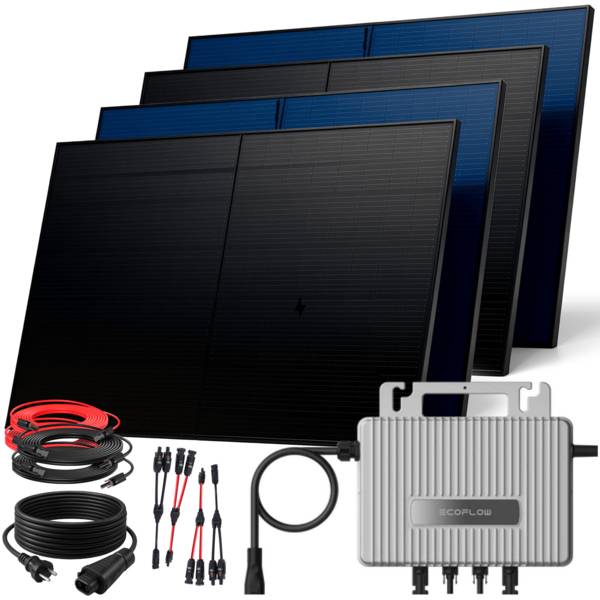 2000W Balkonkraftwerk BIFAZIAL FULLBLACK komplett Steckdose ECOFLOW 800W Wechselrichter, Solaranlage 4x500W Glas-Glas