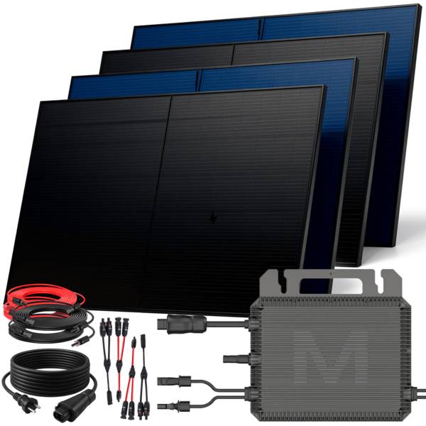 2000W Balkonkraftwerk BIFAZIAL FULLBLACK komplett Steckdose MARSTEK 800W Wechselrichter, Solaranlage 4x500W Glas-Glas