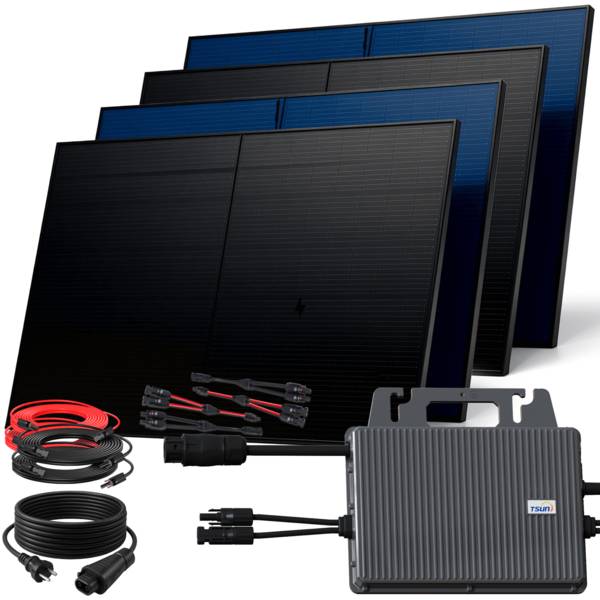 2000W Balkonkraftwerk BIFAZIAL FULLBLACK komplett Steckdose TSUN 800Watt Wechselrichter, Solaranlage 4x500W Glas-Glas