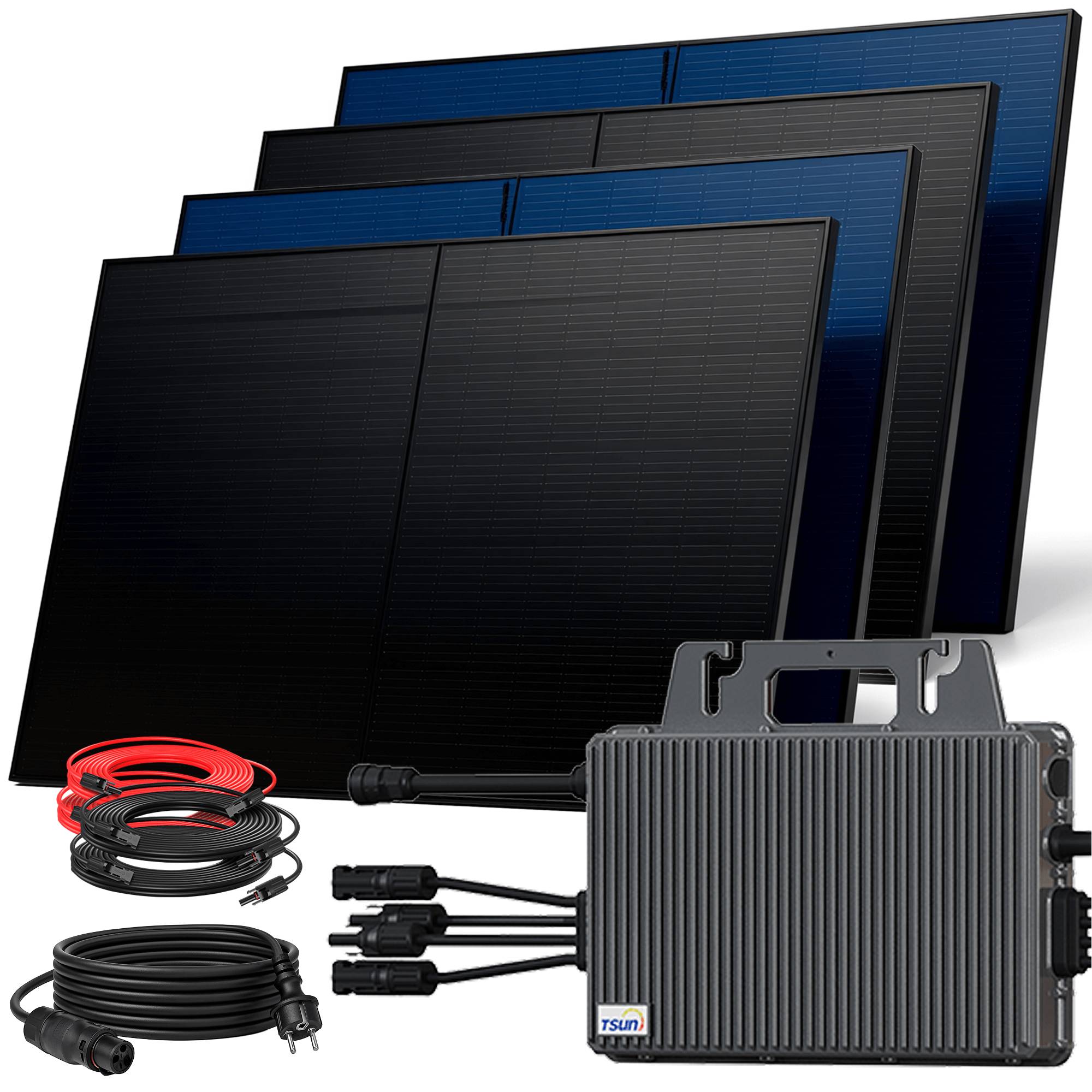 2000W Balkonkraftwerk BIFAZIAL FULLBLACK komplett Steckdose TSUN 2000W Wechselrichter, Solaranlage 4x500W Glas-Glas-0