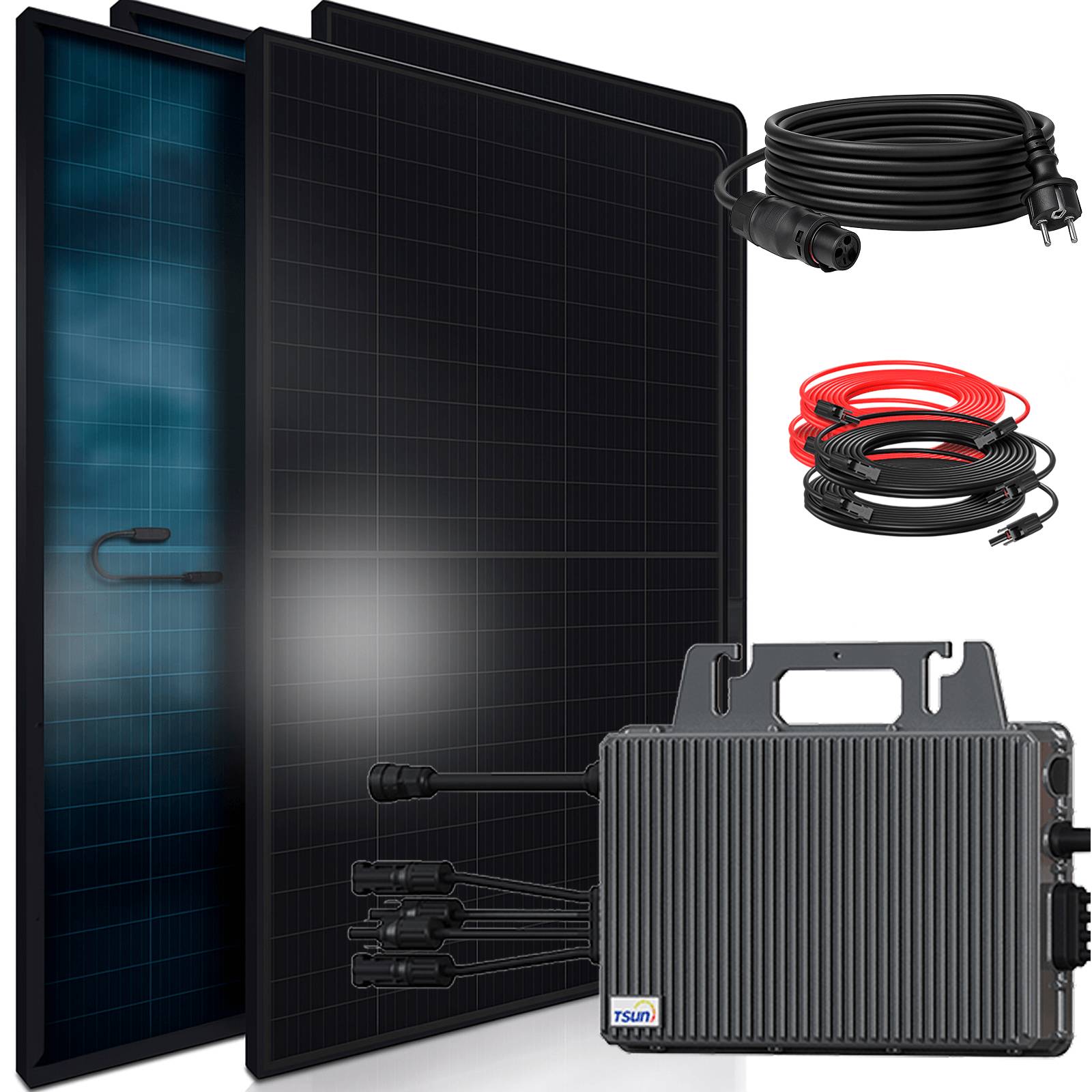 1840W Balkonkraftwerk BIFAZIAL FULLBLACK komplett Steckdose TSUN 2000W Wechselrichter, Solaranlage 4x460W Glas-Glas-0