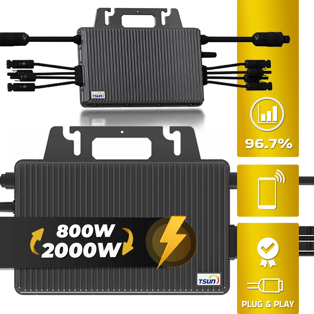 2000W Balkonkraftwerk BIFAZIAL FULLBLACK komplett Steckdose TSUN 2000W Wechselrichter, Solaranlage 4x500W Glas-Glas-2