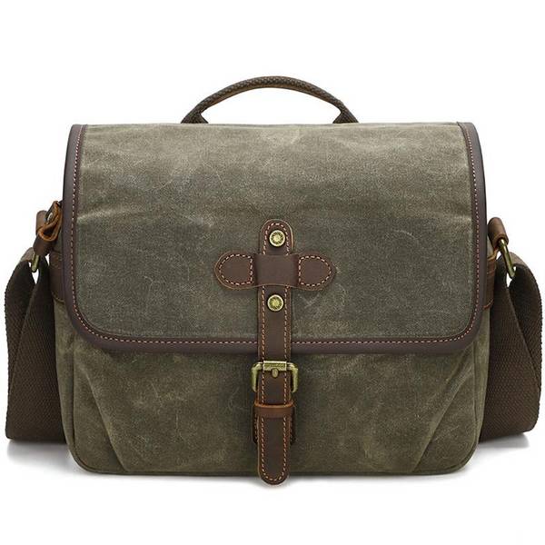 Canvas Kamera Tasche Messenger mit Trennfächern Größe L Grün