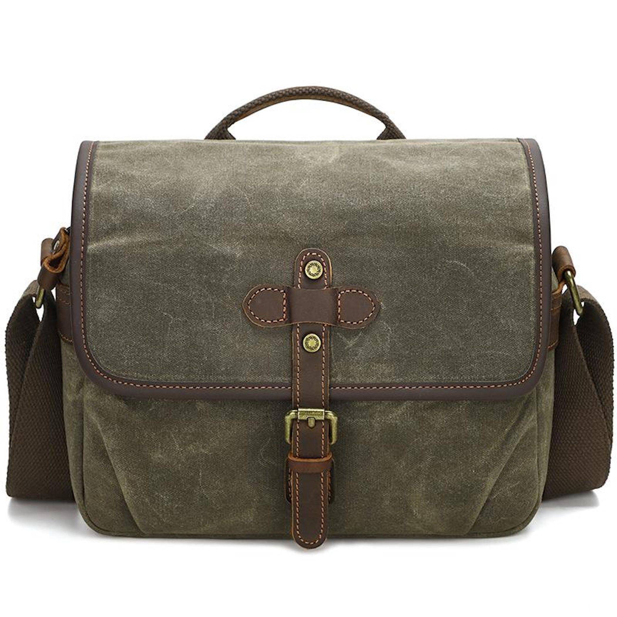 Canvas Kamera Tasche Messenger mit Trennfächern Größe L Grün-0