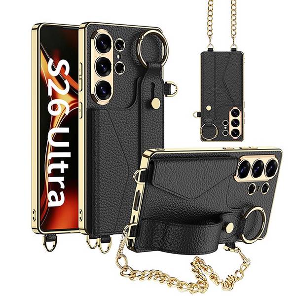 Handy Hülle Armband Kette für Samsung Galaxy S26 Ultra dünn Leder TPU Schwarz
