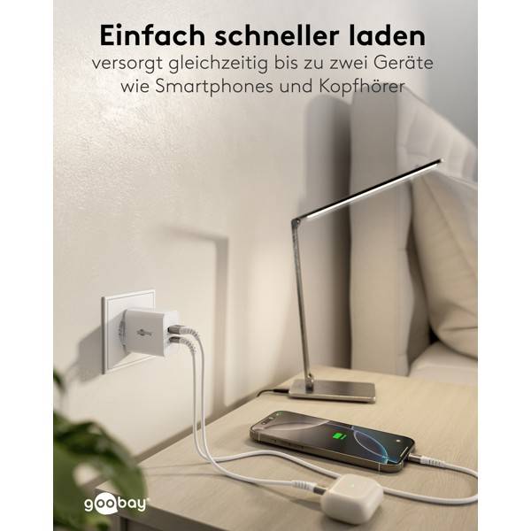 Goobay USB-C® PD GaN Dual-Schnellladegerät 30W, Netzladegerät, 1x USB-C PD und 1x USB-A QC, kompakt, Schwarz-4