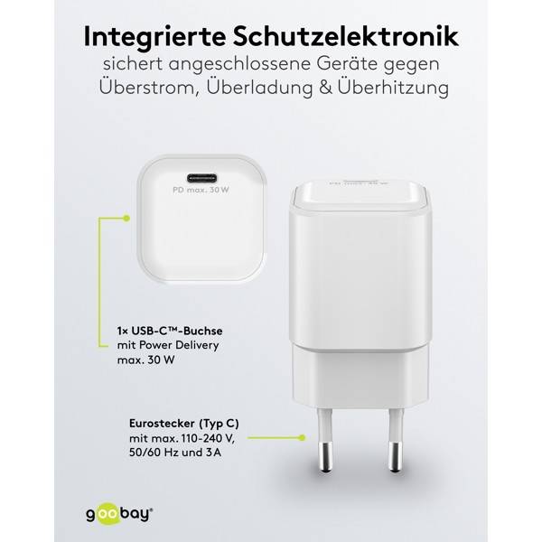 Goobay Nano USB Netzteil 30W Power Delivery GaN Charger, kompaktes universal Ladegerät, USB-C® , Weiß-4