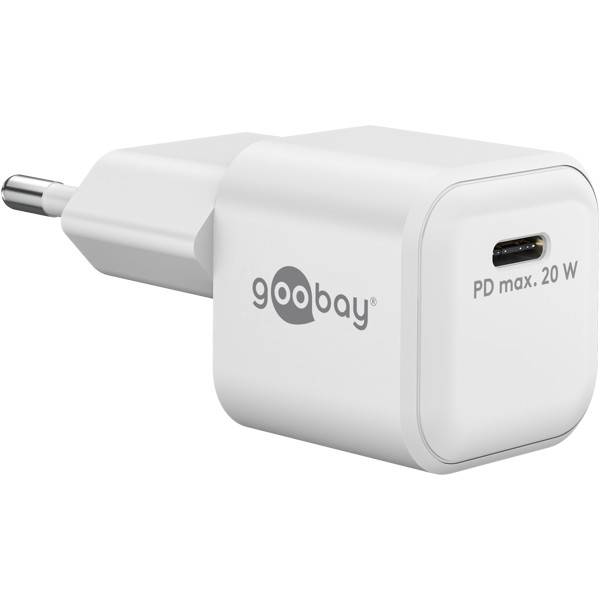 Goobay Nano USB Netzteil 20W Power Delivery GaN Charger, kompaktes universal Ladegerät, USB-C® , Weiß