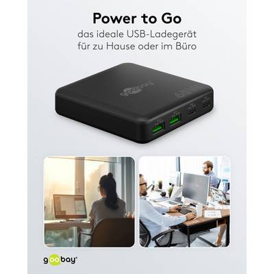 Goobay USB-C® PD GaN Multiport-Tischladegerät 65 W, 2x USB-C, 2x USB-A, Desktop-Ladestation, 1,5 m Kabel, Schwarz-6