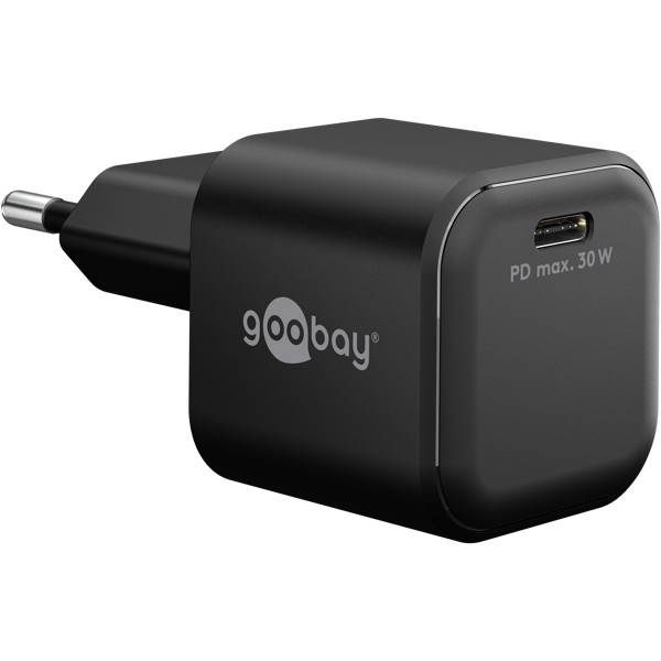 Goobay Nano USB Netzteil 30W Power Delivery GaN Charger, kompaktes universal Ladegerät, USB-C® , Schwarz