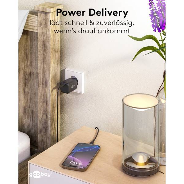 Goobay Nano USB Netzteil 65W Power Delivery GaN Charger, kompaktes universal Ladegerät, USB-C® , Schwarz-6