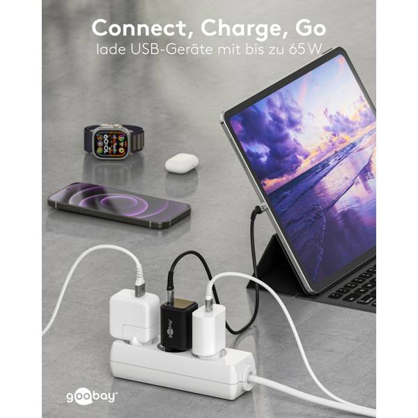 Goobay Nano USB Netzteil 65W Power Delivery GaN Charger, kompaktes universal Ladegerät, USB-C® , Schwarz-3