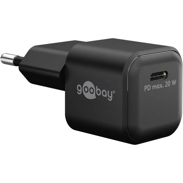 Goobay Nano USB Netzteil 20W Power Delivery GaN Charger, kompaktes universal Ladegerät, USB-C® , Schwarz