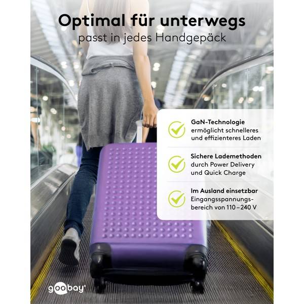 Goobay USB-C® PD GaN Dual-Schnellladegerät 30W, Netzladegerät, 1x USB-C PD und 1x USB-A QC, kompakt, Schwarz-5