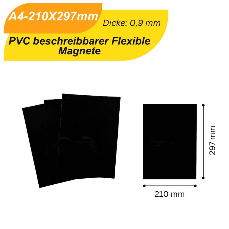 5 Stück Magnetfolie A4 0,9 mm Schwarz Beschreibbar – PVC Oberfläche – Flexible Gummi-Magnetplatte Zuschneidbar-0