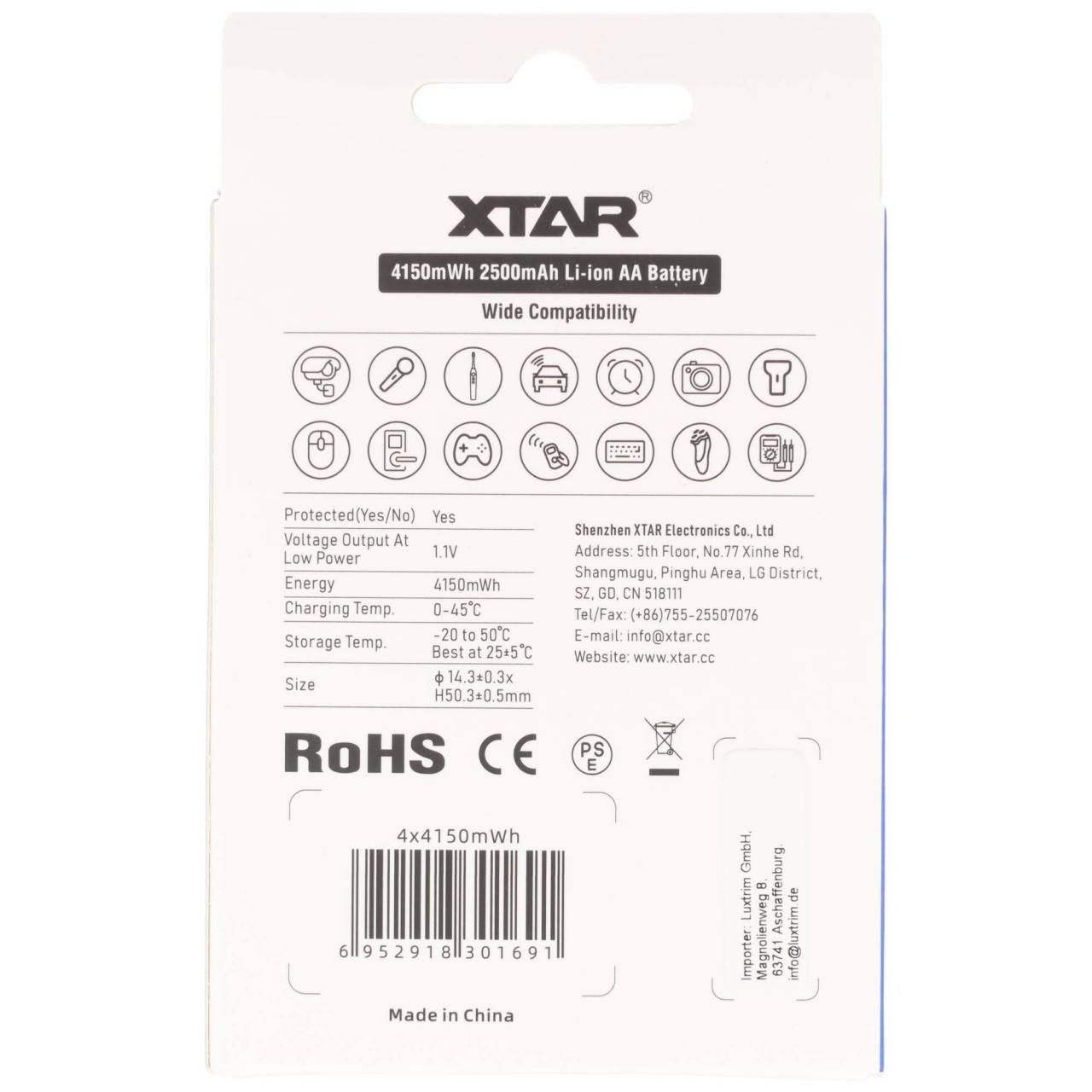 XTAR 1,5 V AA Li-Ion Akku – 4er-Set Mignon LR6 2500 mAh / 4150 mWh mit Kapazitätsindikator-2