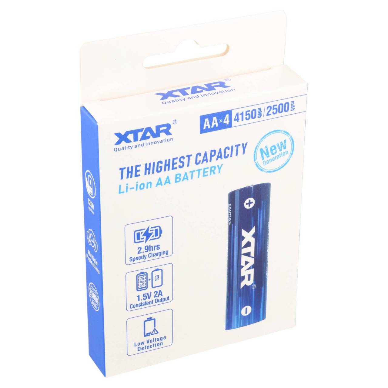 XTAR 1,5 V AA Li-Ion Akku – 4er-Set Mignon LR6 2500 mAh / 4150 mWh mit Kapazitätsindikator-0