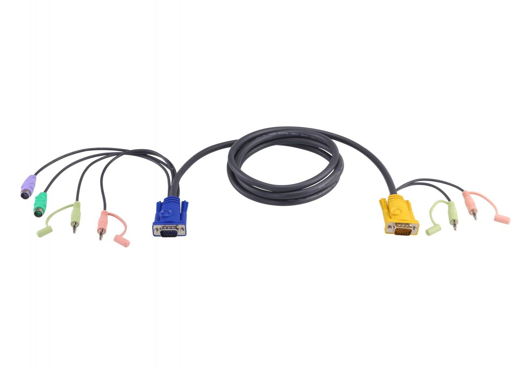 ATEN Tastatur- / Video- / Maus- / Audio-Kabel DB-15 Mini-Stecker M bis PS/2 HD-15 VGA M 5 m für CS1732 CS1734 Master-2