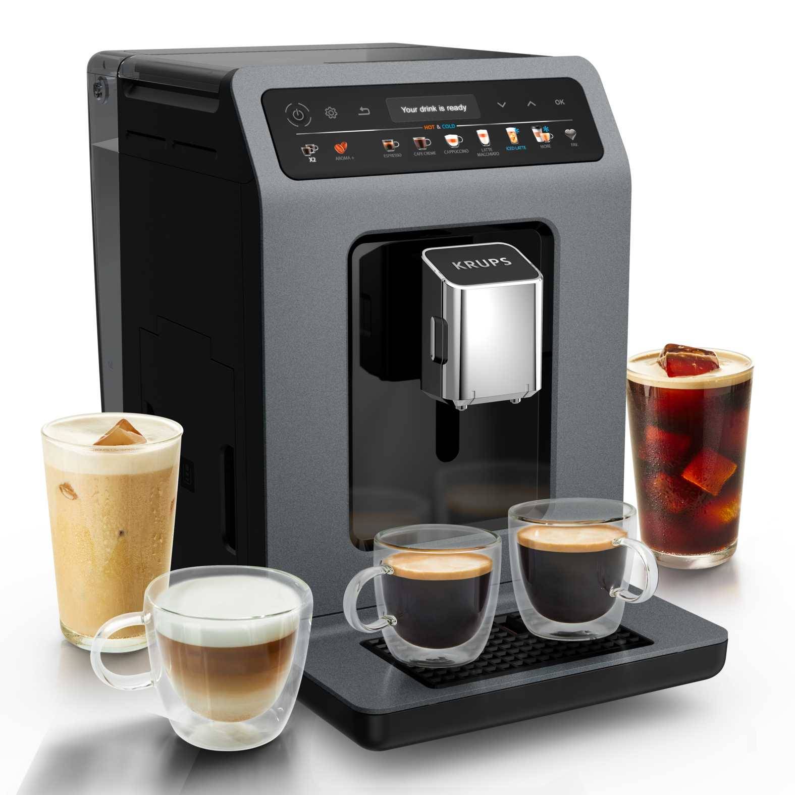 Krups Evidence Hot & Cold EA898GF0, Espressomaschine, 2,5 l, Kaffeebohnen, Eingebautes Mahlwerk, 1450 W, Schwarz, Grau-4