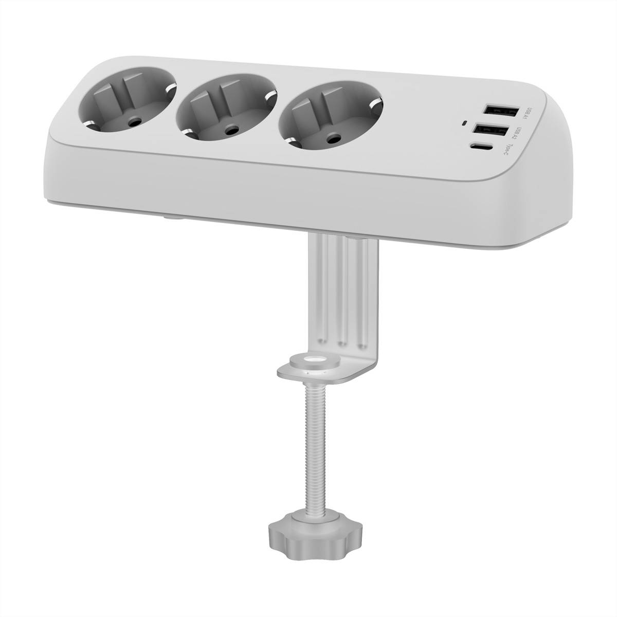 VALUE Tisch-Steckdosenleiste, 3fach mit Tisch-Klemme, inkl. USB-Charger (2x USB-A, 1x USB-C), 1,5 m-1