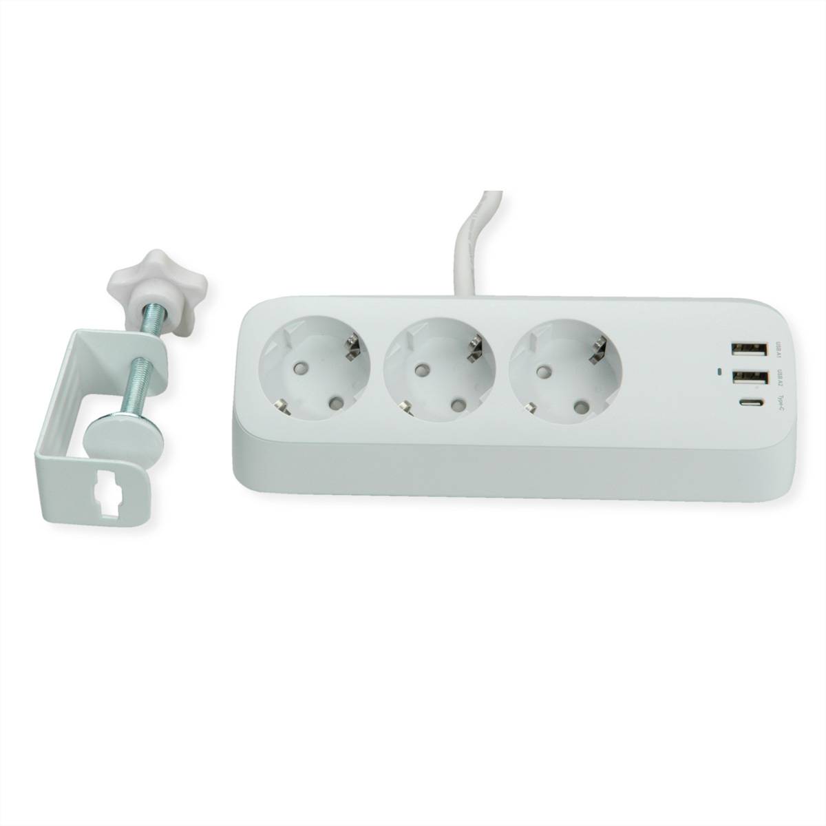VALUE Tisch-Steckdosenleiste, 3fach mit Tisch-Klemme, inkl. USB-Charger (2x USB-A, 1x USB-C), 1,5 m-4