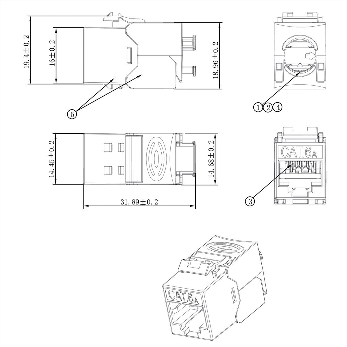 ROLINE Cat.6A (Class EA) Keystone, RJ-45, geschirmt, werkzeuglos, GHMT, silberfarben-1