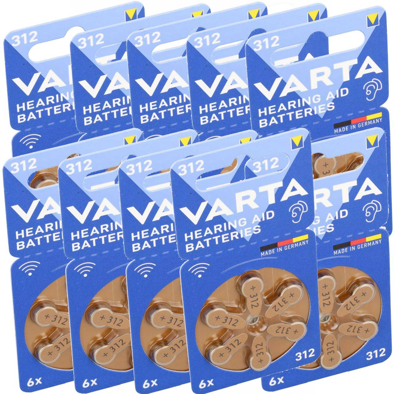 10 Stück Varta Batterie Zinc Air, 312, 1.4V Retail Blister (6-Pack) Hörgerätebatterie-0