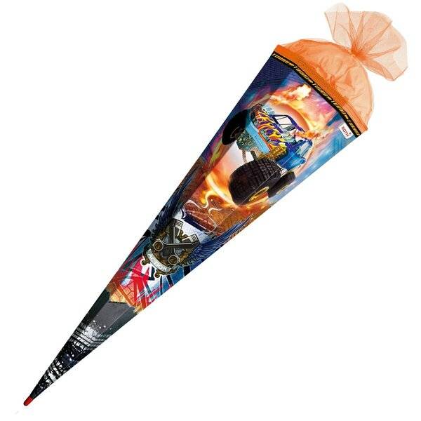 Schultüte Monstertruck Fire - eckig 85 cm mit Glanzfolie-0