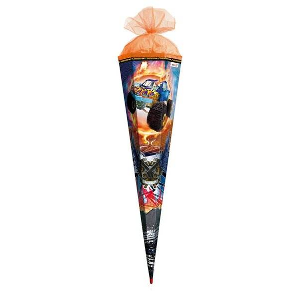 Schultüte Monstertruck Fire - eckig 85 cm mit Glanzfolie-1