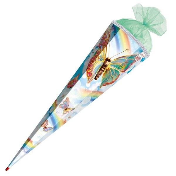 Schultüte Rainbow Butterfly - eckig 85 cm Sound Glitzerborte-0