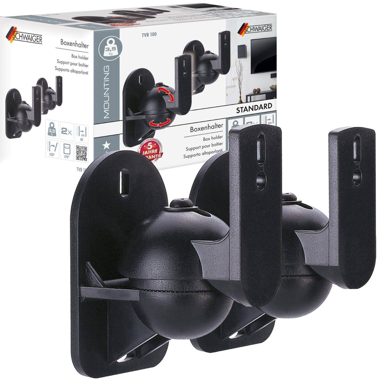 2x Lautsprecher-Wandhalterung Schwarz-0