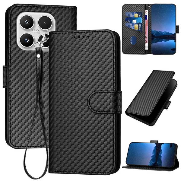 Handyhülle Klapphülle Kunstleder für Xiaomi 17 Carbon Design Schutz Case Schwarz