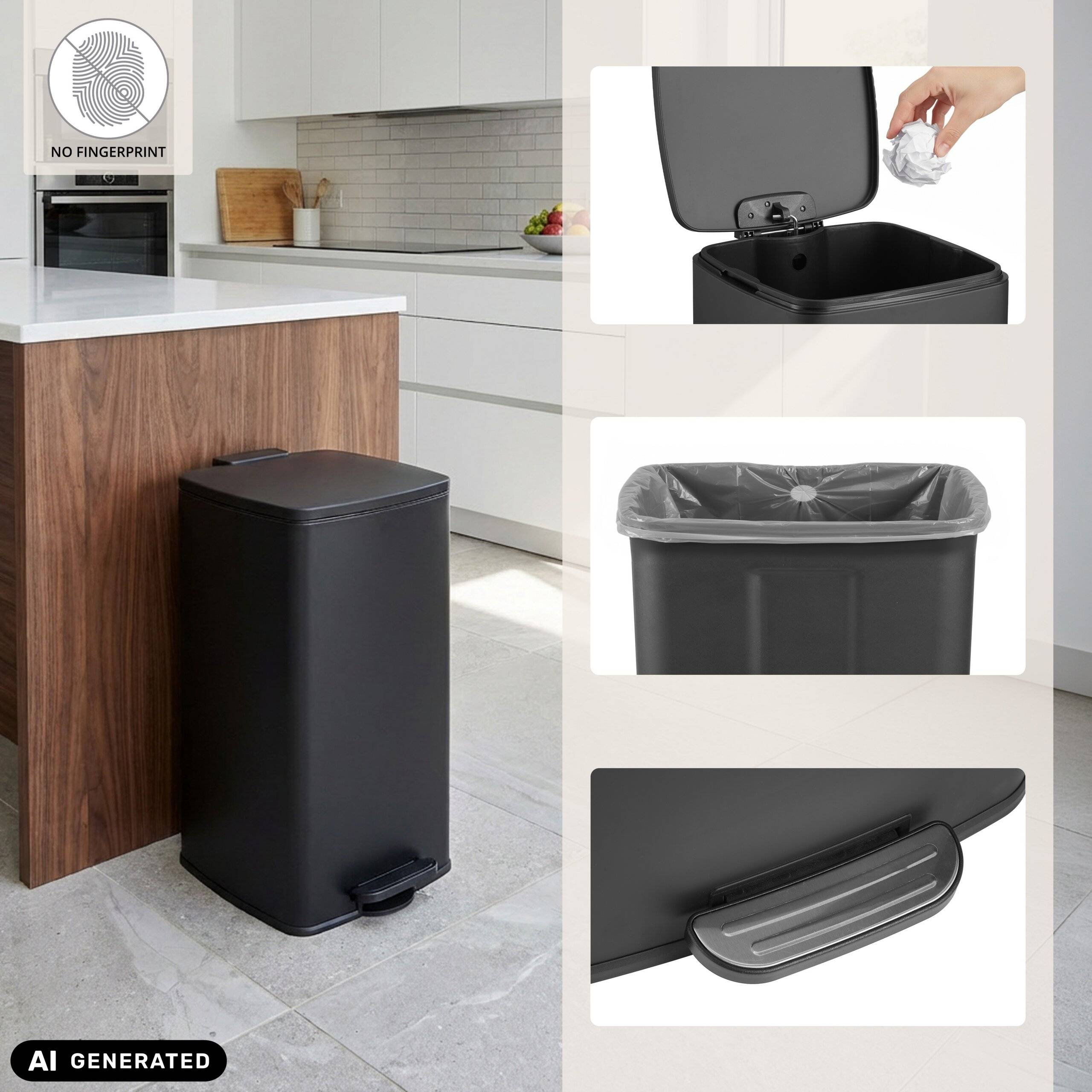 Abfallsammler Mülleimer Clean Step 4 60L schwarz matt hjh OFFICE-2
