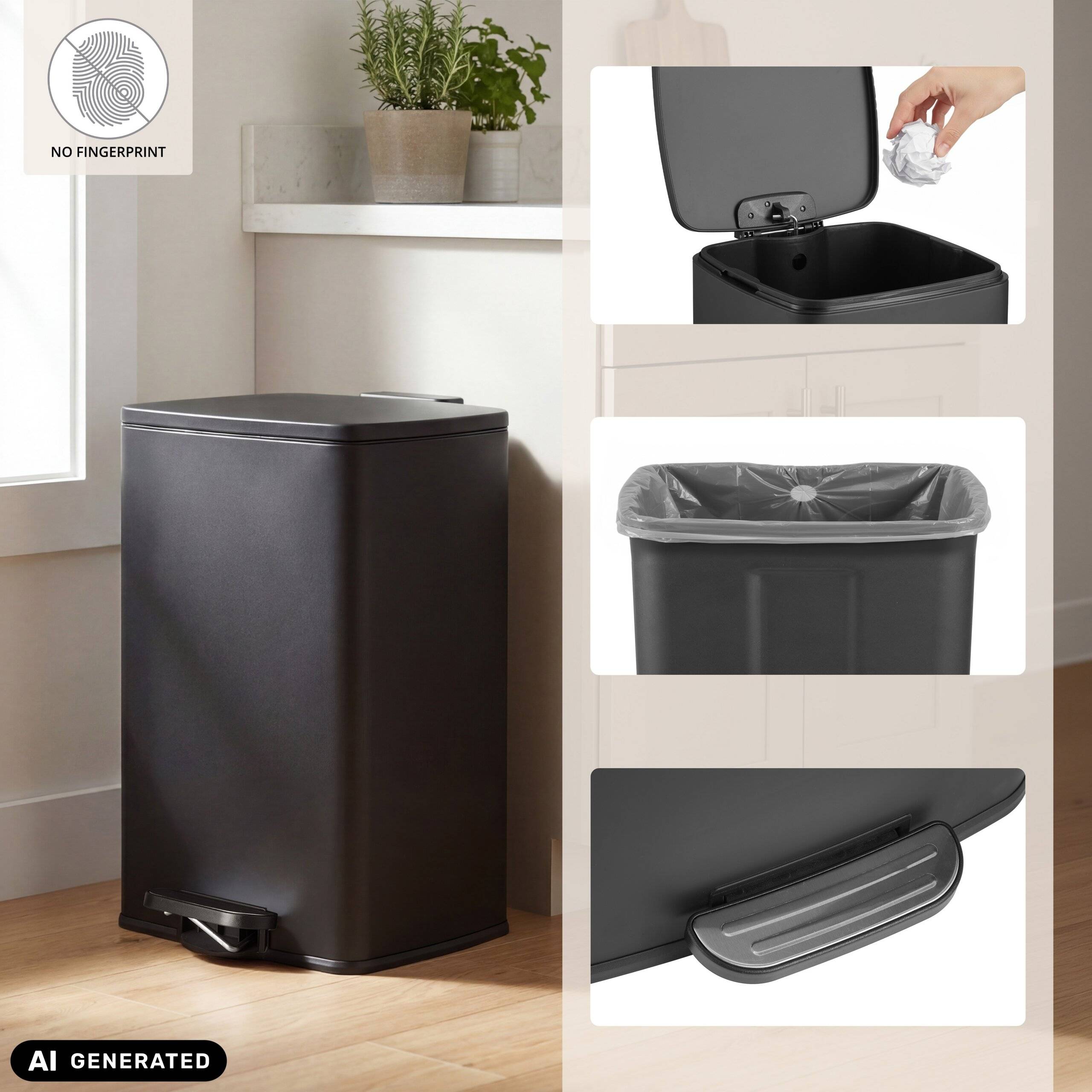 Abfallsammler Mülleimer Clean Step 3 50L schwarz matt hjh OFFICE-2