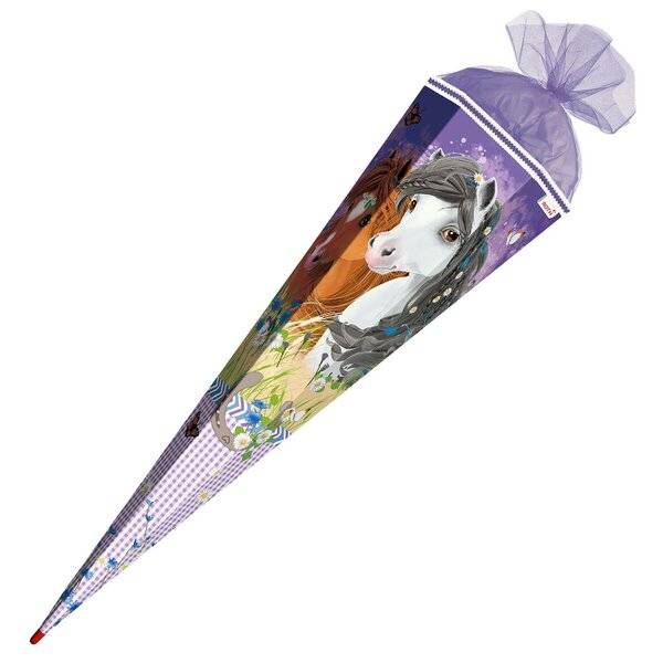 Schultüte Blumenpferde - sechseckig 85 cm