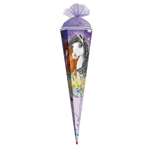 Schultüte Blumenpferde - sechseckig 85 cm-1