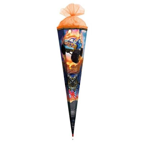 Schultüte Monstertruck Fire - sechseckig 85 cm Spezialborte-1