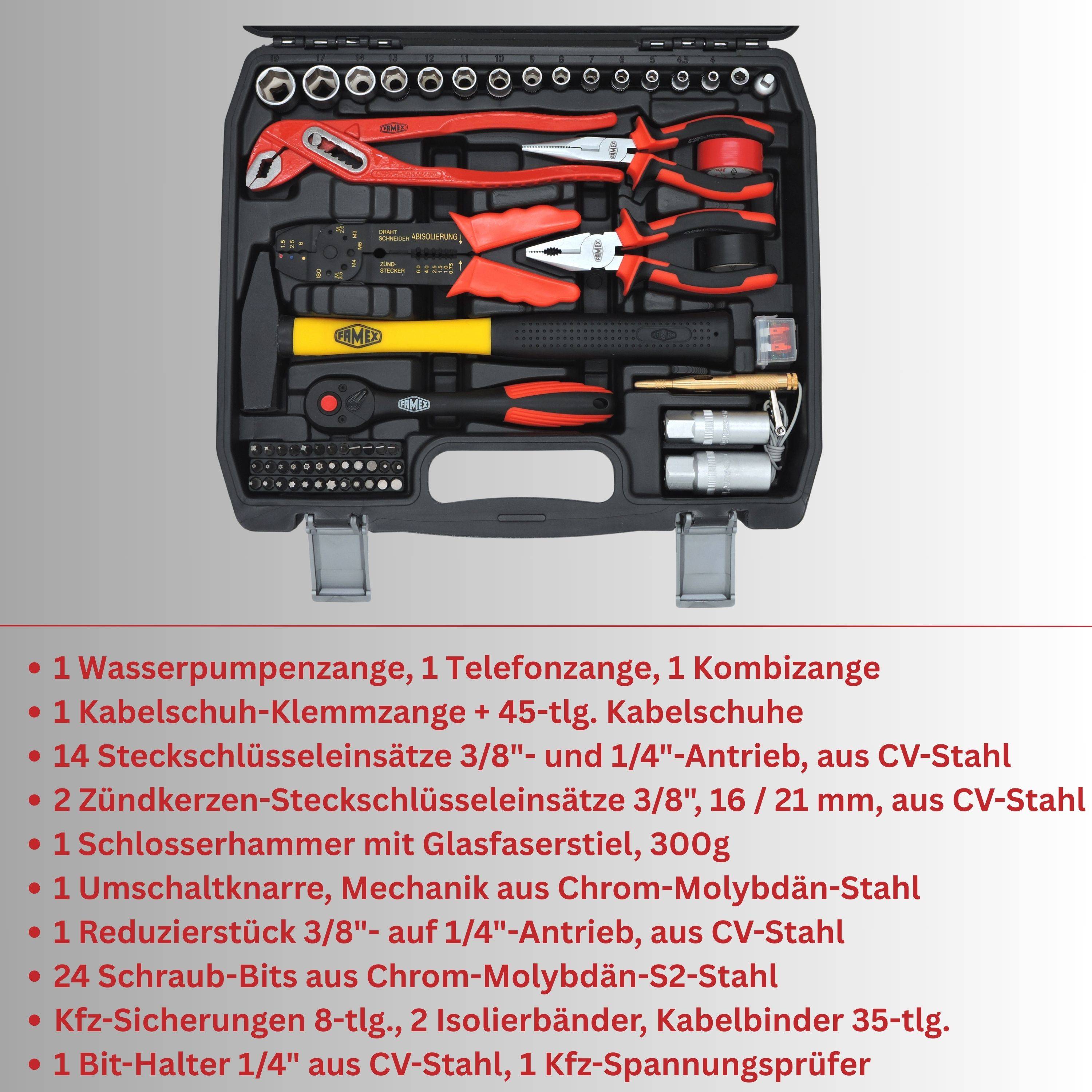 FAMEX 144-47 Kompakter Werkzeugkoffer bestückt mit Werkzeug Set für Auto, Camper, CV-Stahl, Idealer Bordkoffer-3