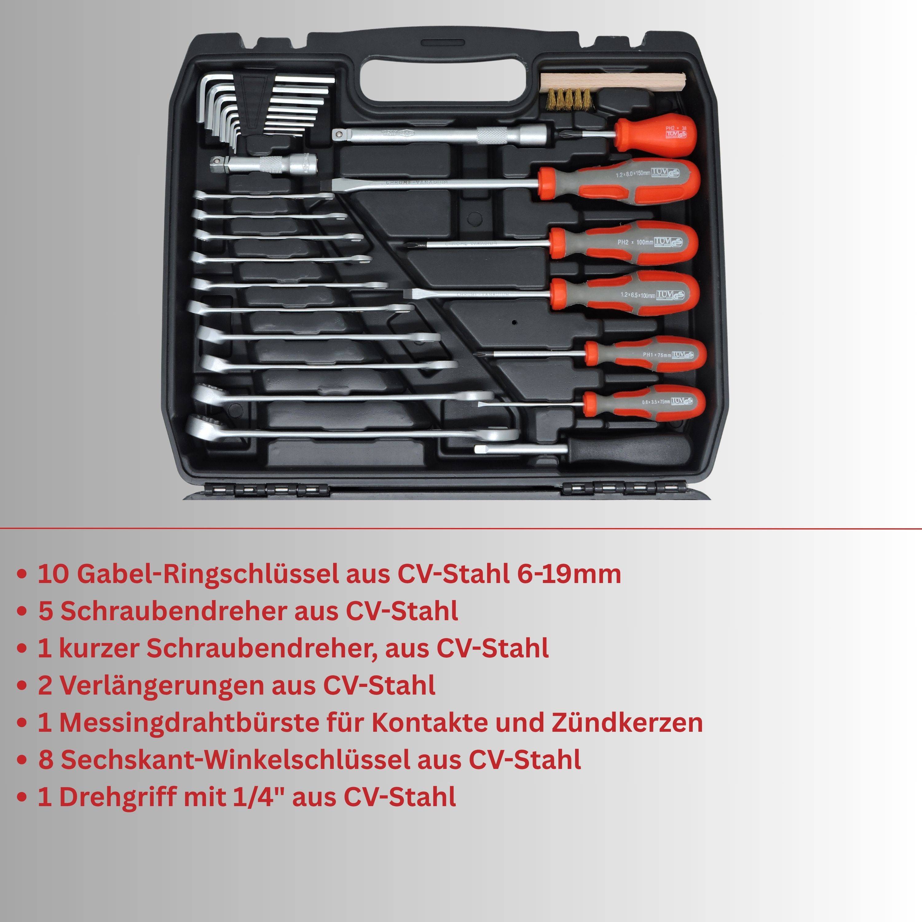 FAMEX 144-50 Kompakter Werkzeugkoffer bestückt mit Werkzeug Set für Auto, Camper, CV-Stahl, Idealer Bordkoffer-2