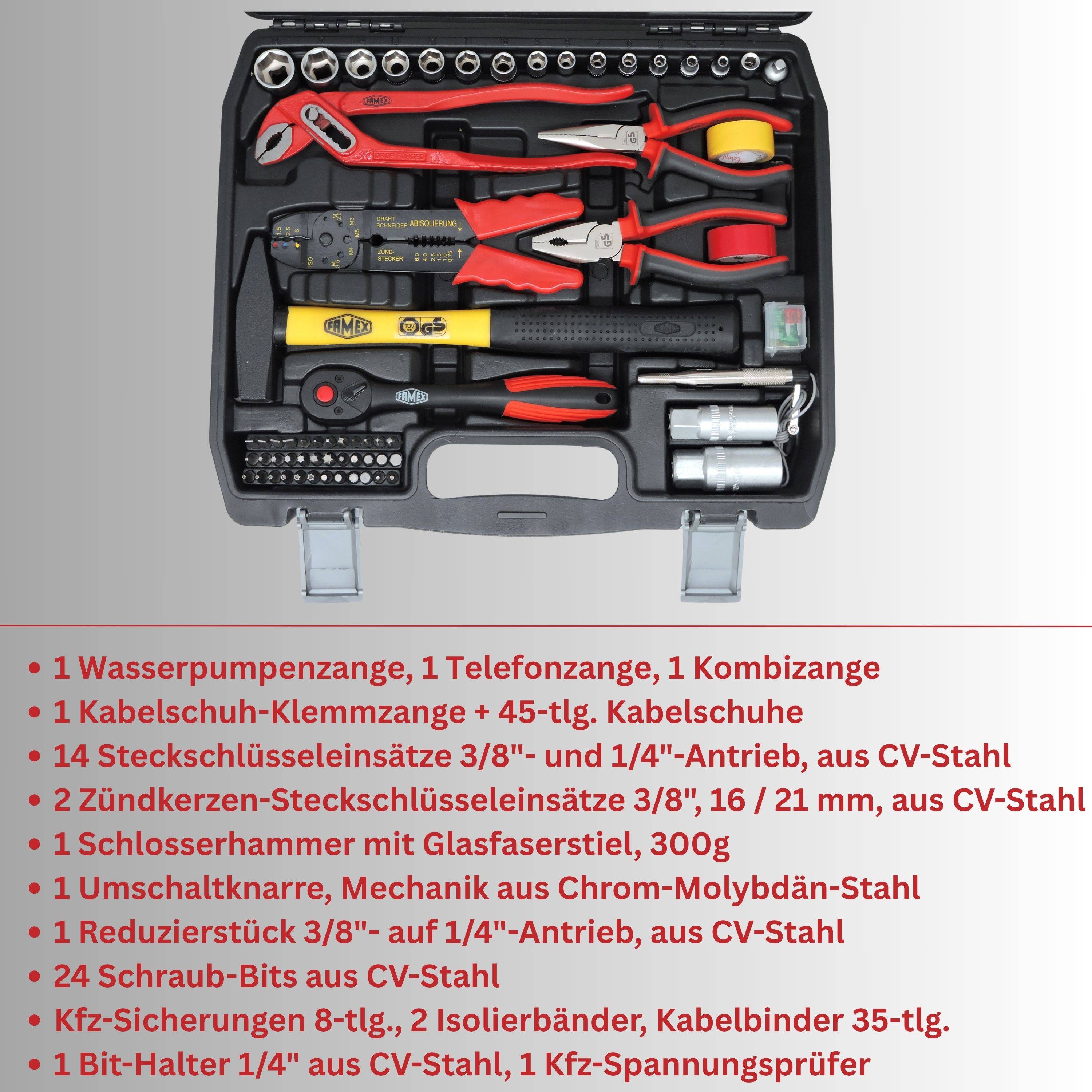 FAMEX 144-50 Kompakter Werkzeugkoffer bestückt mit Werkzeug Set für Auto, Camper, CV-Stahl, Idealer Bordkoffer-3