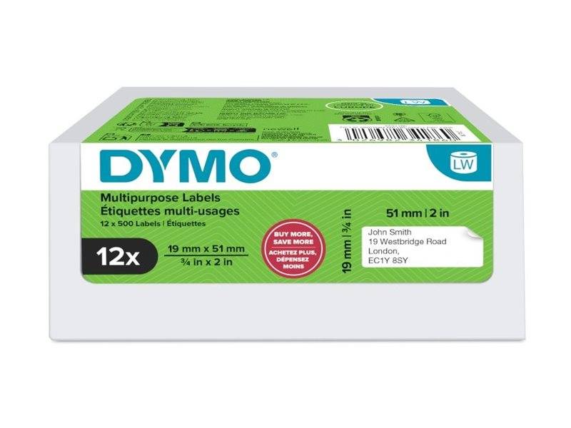Dymo Klebstoff - weiß - 19 x 51 mm 500 Etikett(en) (12 Rolle(n)-0