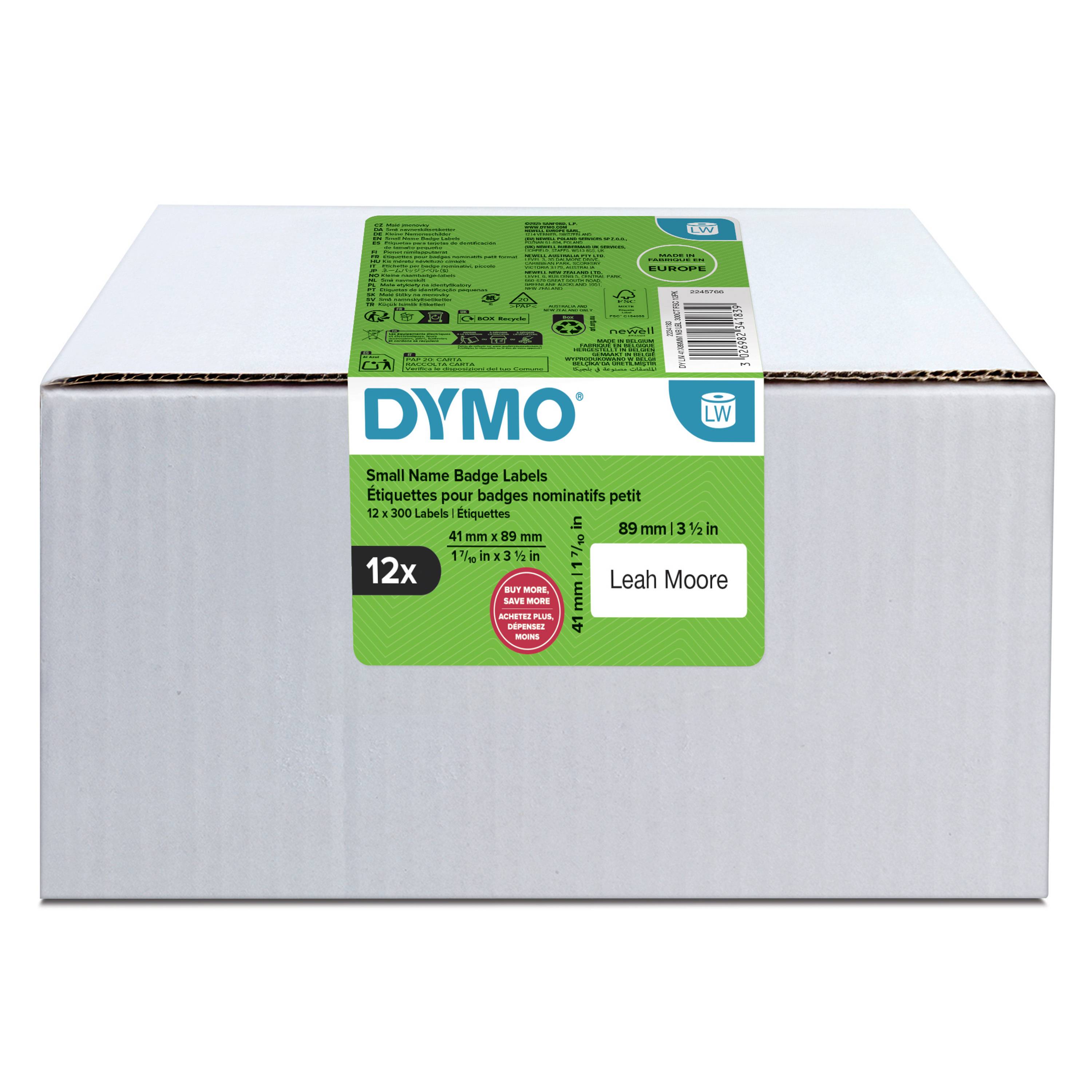 DYMO LW BADGE SMALL 41 x 89mm 12 ROLLS, Weiß, Selbstklebendes Druckeretikett, 4,1 cm, 8,9 cm, 3600 Stück(e), 300 Stück(e-0